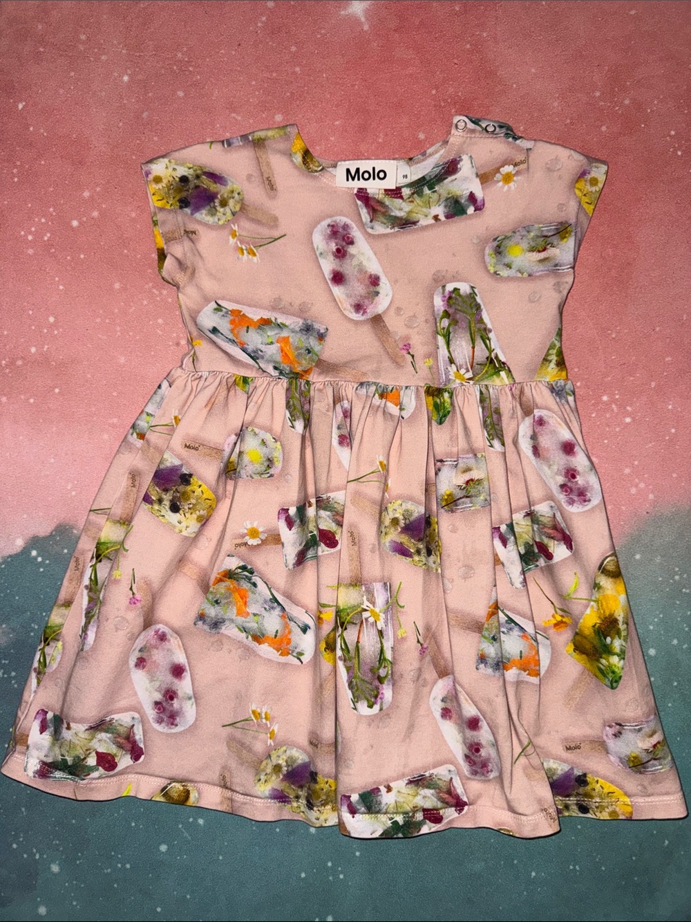 Molo Pink Floral Popsicle Print Girls Dress 98 3 organic